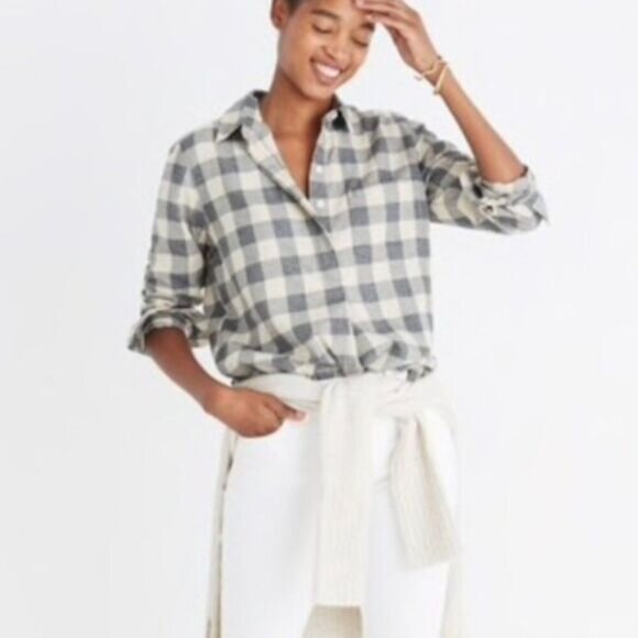 MADEWELL Classic Ex-Boyfriend Button-Back Shirt Buffalo Check Plaid Sz L - Picture 16 of 16